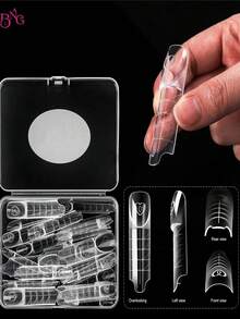 30片/盒 太空法式美甲双头长方形美甲模具，适用于延长胶美甲、美甲设计、沙龙DIY、居家美甲用品 - 杏色 - 查看 5