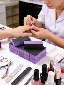 20/10/5/1pcs Nail Polishing Sponge Sandpaper Files, 80/120 Grit, 3-Sided Nail Files, Suitable For Nail Art Tools (Purple And Black) - Multicolor - View 3