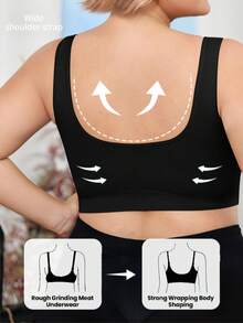 Plus Size Women's Push-Up Shaping Bralette - Wide Strap Seamless Comfort Bra - Black - View 2