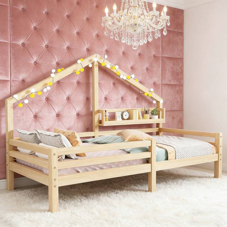 Kids Bed Frames, Headboards & Footboards - Natural + Pine + 90cm*200cm - View 1