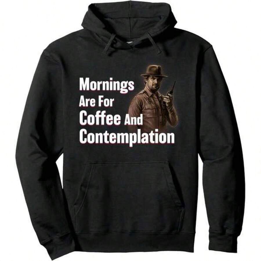 NetflixA Stranger ThingsF Hopper Coffee And Contemplation Pullover Hoodie - Black - View 1
