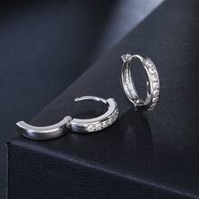 男士镀银立方氧化锆耳环，时尚嘻哈风格饰品，适合日常佩戴 - 銀色 - 查看 2