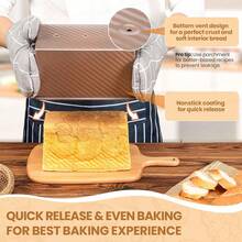 Corrugated Bread Pan With Lid, Ensures Even Heat Distribution & Nonstick Release, Perfect For Homemade Bread - Gold - View 3
