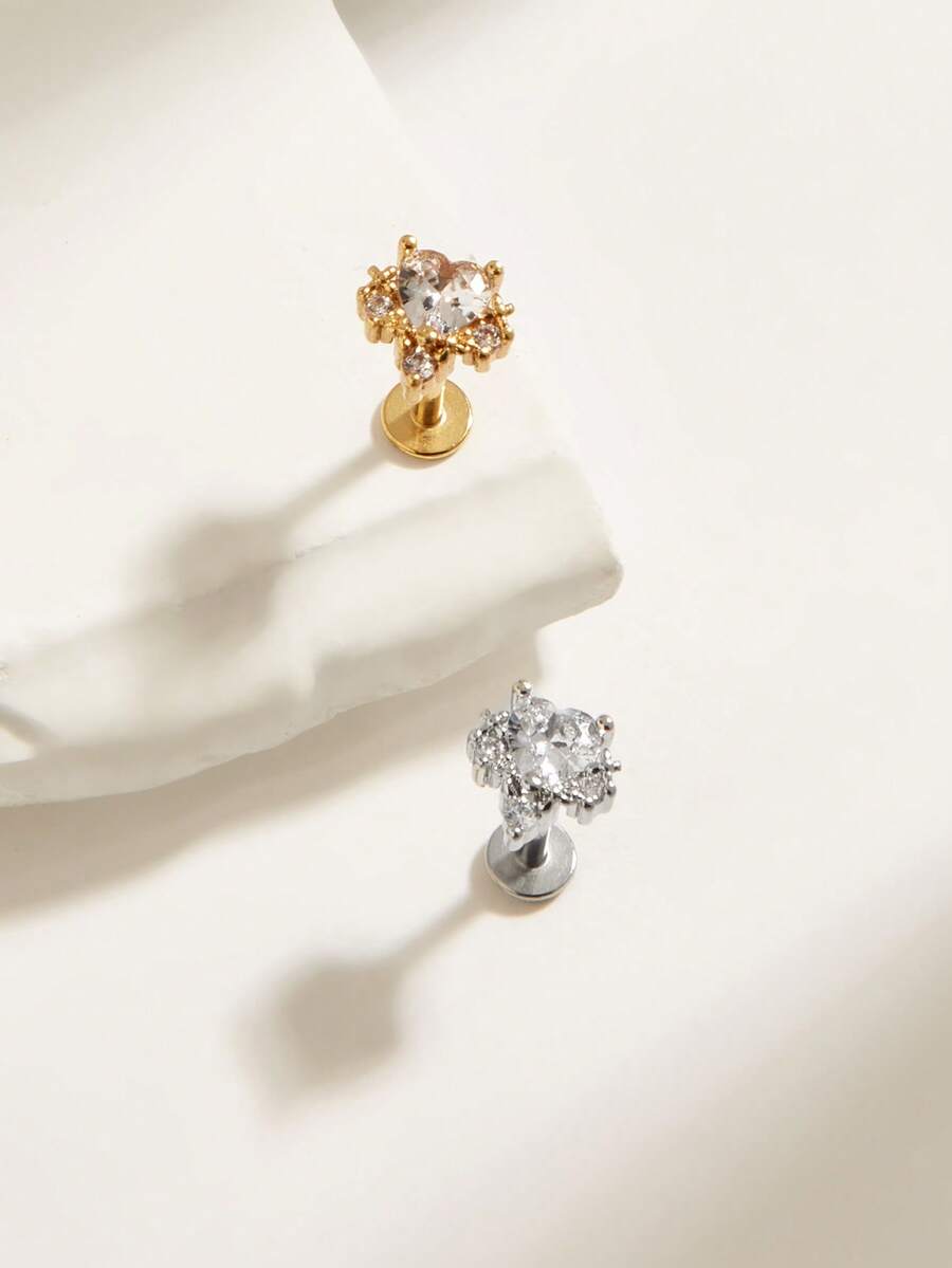 1pc Elegant Luxurious Heart-Shaped Diamond Stainless Steel Earrings, Suitable For Women's Daily Wear - Multicolor - View 1