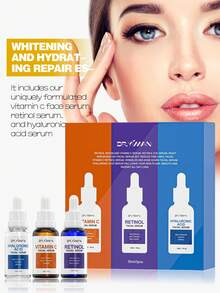 3件套抗衰老面部精华液套装，包含玻尿酸、视黄醇和维生素C精华液，有效抚平皱纹，滋润干燥肌肤，减少细纹。 - 白色 - 查看 2