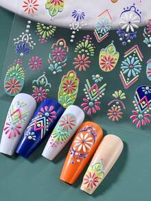 Bohemia Embossed Flower Nail Art Stickers Adhesive Sliders DIY Lip Rose Nails Polish Manicure Sticker Decals Nail Supplies - Multicolor - View 4