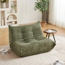 Divano a due posti Chenille Togo, poltrona da pavimento, poltrona senza braccioli, divano a sacco, poltrona da camino in stile Togo con memory foam, comodo divano da pavimento per soggiorno, camera da letto, sala giochi e ufficio - Verde - Visualizzare 3
