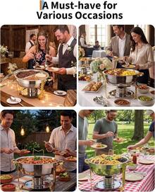 5 QT Redondo Chafing plato calentador de alimentos, 2 paquetes / 4 paquetes de acero inoxidable buffet servidor con tapa transparente y soporte de combustible, chafer de oro para boda, fiesta, restaurante catering - Paquete de 4 - Ver 7