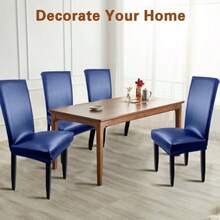 WUSOUPU Fundas de cuero marino para sillas de comedor juego de 4 fundas de silla de comedor de cuero sintético íbles y lavables fundas de silla de cuero para salón fundas de asiento de cuero - Azul marino - Ver 2