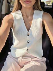 Elegant Women's Modal Vest With Buttons - Rose Red - View 4