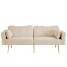 [Sleeping Function] 2-Seater Sofa Bed - Modern 2-Seater Sofa With Adjustable Backrest And Gold Metal Legs, Integrated Bed Function. Multifunctional 2-In-1 Furniture. - Beige - View 12