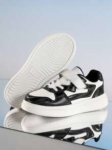 TATORHT 1 Pair Unisex Kids Soft Sole Anti-Slip Casual Leather Sneakers, Versatile, Suitable For Spring, Summer, Autumn, Winter - Black - View 6