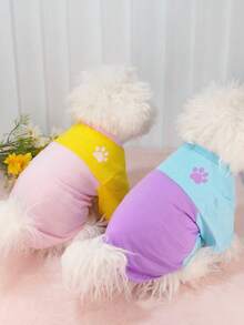 2-Tone Pet Dog Paw Print T-Shirt, Casual Outdoor Wear For Small Cats & Dogs - Pink - View 1