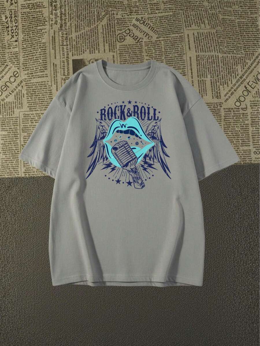 Premium Cotton Rock And Roll T-Shirt With Exclusive Language 2026 - 灰色 - 查看 1