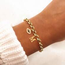 1pc Classic Simple Initial Eye Pendant Golden Stainless Steel Chain Bracelets For Women - Yellow Gold - View 1