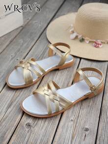 WRCVS 女士金色平底凉鞋，夏季交叉绑带平底凉鞋，性感轻便沙滩凉鞋，波西米亚风度假凉鞋 - 金色 - 查看 5