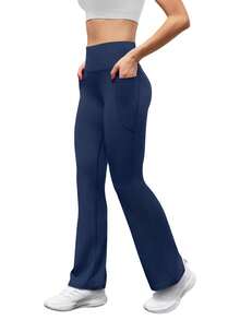 GEREARC Women's High-Waist Pocketed Yoga Pants – Seamless Flare Bootcut Style, Athletic & Casual Wear - màu xanh hải quân - Xem 1