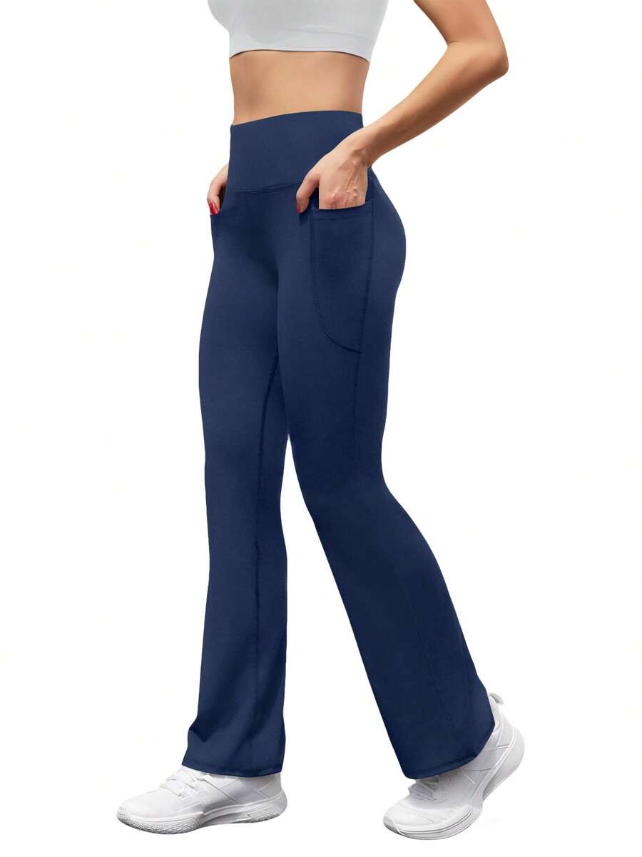 GEREARC Women's High-Waist Pocketed Yoga Pants – Seamless Flare Bootcut Style, Athletic & Casual Wear - màu xanh hải quân - Xem 1