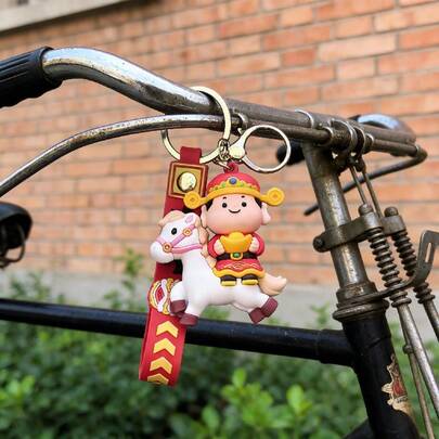 Fortune-Bringing Mini Horse Keychain With Chinese Style Pendant, A Charming Lucky Charm Suitable For Everyday Use And As A Thoughtful Gift For Friends And Family, Compact Backpack Accessory, Bag Charm, Or Desk D R; Features Traditional Motifs And A Glossy Finish, Crafted For Durability And Easy Attachment, Ideal For Celebrations, Travel, And Style-Conscious Shoppers, Elevating Bags And Keys With Subtle Elegance.