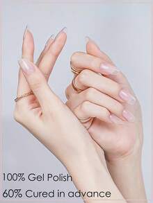 透明延长半固化凝胶美甲贴，16片装，玻璃质感UV固化美甲贴纸，持久防水，纤细手指适用，日常使用，新手友好型DIY设计 - 無色 - 查看 8