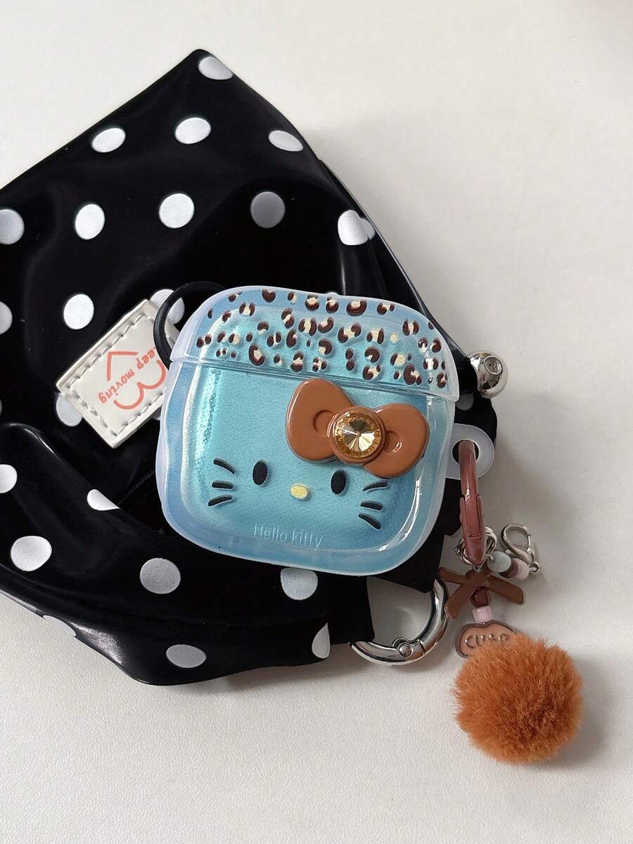 Sanrio 三丽鸥可爱卡通蓝色豹纹KT猫咪配对吊坠，兼容苹果第四代/第三代无线蓝牙耳机，2个无线蓝牙耳机保护套，个性化耳机保护套 - 彩色 - 查看 1