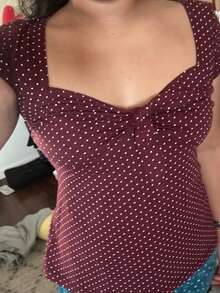 Women Y2K Polka Dot Babydoll Tops Fairy Grunge Short Sleeve Scoop Neck Shirt Teen Girls Cute Peplum Tops 00s Vinatge Aesthetic Clothes Streetwear - 紫羅蘭色 - 查看 3