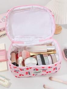 1件/套 红色樱桃图案大容量多功能化妆品收纳钱包包 便携式化妆刷收纳包 带拉链封口 可收纳口红、化妆刷、护肤品、手机、零钱、小物件 化妆包 化妆品收纳包 洗漱旅行包 - 彩色 - 查看 8