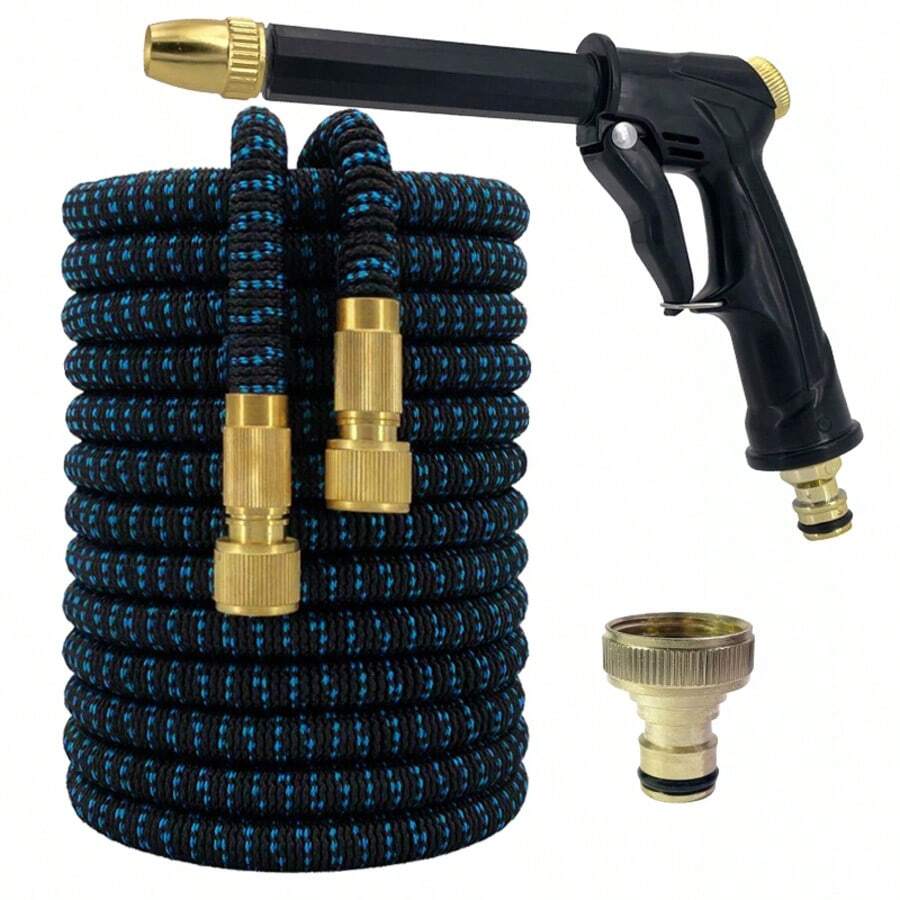 3X Expandable Coil Garden Hose Set, Made Of Durable Rubber Material With High-Pressure Nozzle - B - View 1