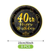 40th Birthday Black & Gold Disposable Plate, Napkin, Cup Set, Serves 8 Guests, Suitable For Birthday, Wedding, Party, Family Picnic - Multicolor - View 7