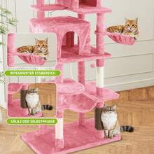 Yitahome Large Cat Tree, 176 Cm High, XL Multi-Level Cat Tree, Cat Scratching Post With 2 Caves, 2 Baskets, Hammock, Plush Balls, Cat Brushes - By GeoTower - Pink - View 9