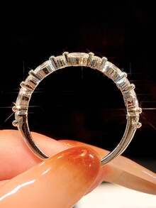 1pc Unique Shiny Horse Eye Shaped Round Moissanite 925 Sterling Silver Luxury Engagement Ring, Promise Ring, Anniversary Ring, Women's Jewelry Gift, Valentine's Day Gift - Silver - View 3