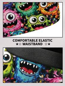 1pc Men's Boxer Briefs - Colorful Cartoon Monster Print Underwear, Fun & Playful Daily Wear And Unique Gift, Suitable For Boyfriend, Husband, Holiday & Anniversary Gifts - Black - View 4