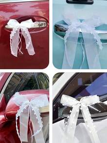 10/20pcs Heart Shaped Ribbon Bows | Wedding Party Backdrop Bouquet Car Decor Chiffon Bows | New Year Mother's Day Birthday Party Decor Gift Box Floral Decoration - White - View 5