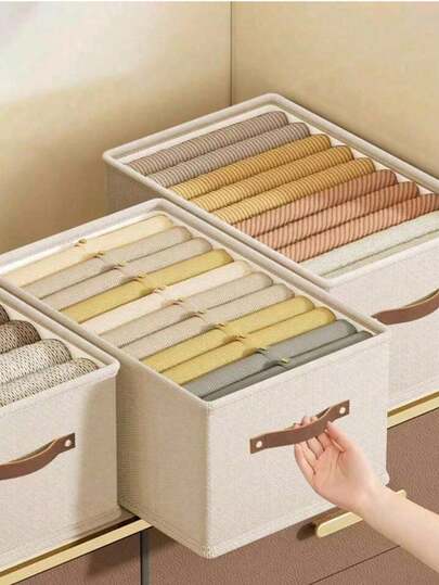 1 hộp đựng quần áo gấp gọn kiểu ngăn kéo bằng vải Oxford màu be, không có ngăn chia, dùng để sắp xếp quần jean và áo len trong tủ quần áo. Trang trí mùa thu, trang trí lễ hội, trang trí phòng, trang trí nhà cửa, trang trí mùa thu, trang trí phòng ngủ.