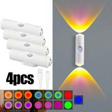[4/3/2/1 可充电 LED 小夜灯] 1 件/2 件/3 件/4 件带运动传感器的可充电 LED 小夜灯，RGB 渐变氛围灯，磁性室内小夜灯，USB 可充电小夜灯，衣柜/走廊补充灯，上下猫眼壁灯，可调光室内灯，磁性楼梯灯适用于走廊、床头、书桌、衣柜、壁橱、客厅氛围灯和应急灯 - 彩色 - 查看 13