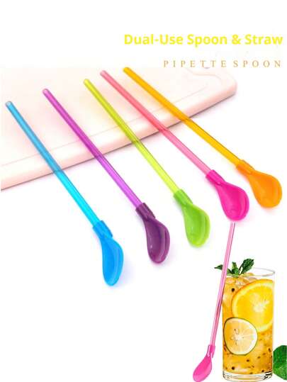 5 Parça/Set Yaratıcı Pipet Kaşık, 2'si 1 Arada Pipet Kaşık, PP Malzemeden Üretilmiştir, Milkshake, Smoothie, Bubble Tea, Buzlu Kahve İçin Uygundur - Ev, Kamp, Piknik, Bar Partisi, Parti Malzemeleri ve Dekorasyonu, Doğum Günü, Düğün, Tatil Kutlamaları, Mutfak, Okul Malzemeleri İçin Uygundur