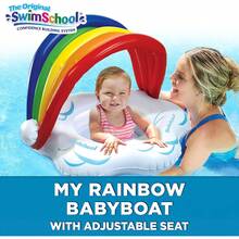 Deluxe Baby Float with Adjustable Canopy - 6-24 Months - Baby Swim Float with Splash & Play Activity Center and Perfect-Fit Safety Seat - Navy/White - Barca infantil de PVC arcoíris con toldo - Ver 2