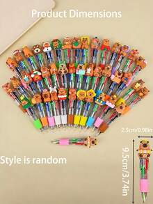 24支装水豚四色圆珠笔套装，派对礼品，多色笔套装，卡通风格可爱四合一按动式圆珠笔，水豚造型圆珠笔，节日派对、生日礼物的理想之选 - 彩色 - 查看 7