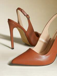 Women's Sexy & Fashionable Pointed Toe 12cm High Heel Casual Slingback Pumps, Brown, Suitable For Commuting, Summer - Brown - View 6