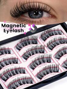 MAANGE 3 Pairs Magnetic Natural False Eyelashes ,Reusable Natural Manga Eyelashes,Natural Manga Lashes Cat-Eye Fluff Wispy Soft Lashes Fake Eyelashes False Eyelashes Strip,Natural Soft Eyelash Crisscross Wispy Fluff Lashes,Naturally Slender, Curled And Enlarged Eyes,For Women To Use Travel, Party,Natural Eye Lashes,Girl Day Gift ﻿ - Black - View 2