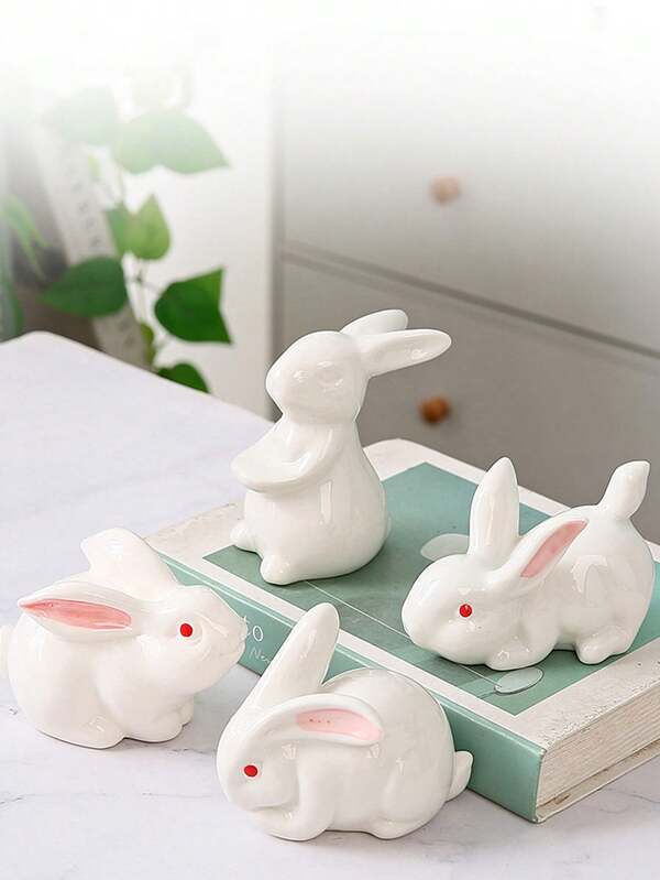 Ceramic Rabbit Figurine, Simple And Cute Ceramic Rabbit Ornament, Suitable For Living Room, Study, Bedroom, TV Cabinet; Home Ceramic Decoration, Easter Rabbit Decoration, Gift.