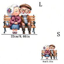 1pc/2pcs/3pcs Durable Long-Lasting Heat Transfer Stickers Of Kissing Elderly Couple, For DIY On T-Shirts, Sweatshirts, Jeans, Hoodies, Backpacks, Jackets, Handbags, Pillows - L+S - View 2