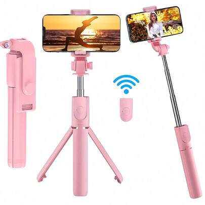 1pc Extendable Selfie Stick With Phone Holder, Tripod Stand With Wireless Remote, 360° Rotation, Compatible With IPhone, Android Smartphones, Suitable For Summer Vacation, Travel, Outdoor Activities, Live Streaming, Stable Video Recording, Travel Vlogging Gear