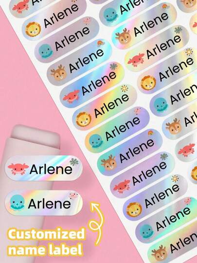 1-240pcs Customized Name Stickers, Fashionable Stationery Labels, Personalized Name Stickers, Cartoon Cute Stickers, Waterproof Oil-Proof Labels, Holographic Labels, Paper Name Tags, Suitable For Stationery, Pencils, Backpacks, Notebooks, Water Bottles, Applicable For Home, School, Office, Dorm, Summer Camp