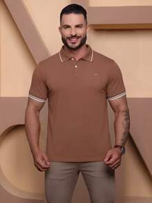 Men's Polo Shirt With Cuffs, Men's Cotton T-Shirt - 巧克力棕 - 查看 2