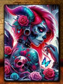 Gothic Skull Girl 5D Diamond Painting Kits For Adults, Diamond Art Diamond Painting Full Drill Crystal Rhinestone Embroidery Craft Kits For Home Wall Decor Gifts - Multicolor - View 1