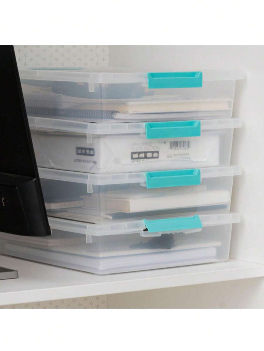 Iris USA 5.7 L Cajas de Almacenamiento de Plástico con Cierres y Asa Portátil, Paquete de 6, para Organizar útiles de Escritorio y Suministros del Hogar, Transparente/Violeta - transparente - Ver 1
