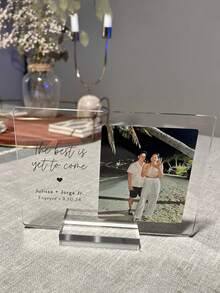 1 Set Customized Engagement Gift, Newlywed Engagement Couple Gift, Engagement Plaque, Personalized Gift, Valentine's Day, Customizable Photo Printed Plaque With Custom Information, Personalized Acrylic Photo Frame, Customizable Photo Decor - Multicolor - View 4