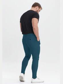 ALLELMS 男士修身抗皱弹力棉斜纹西裤 - 藏蓝色 - 查看 4