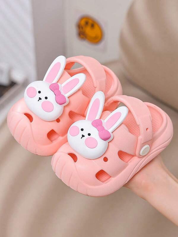 1 Pair Rabbit Design Kids Breathable Sandals, Pink EVA Material Outdoor Beach Shoes, Cute Cartoon For Girls, Toddler Closed Toe Slippers, Suitable For Summer